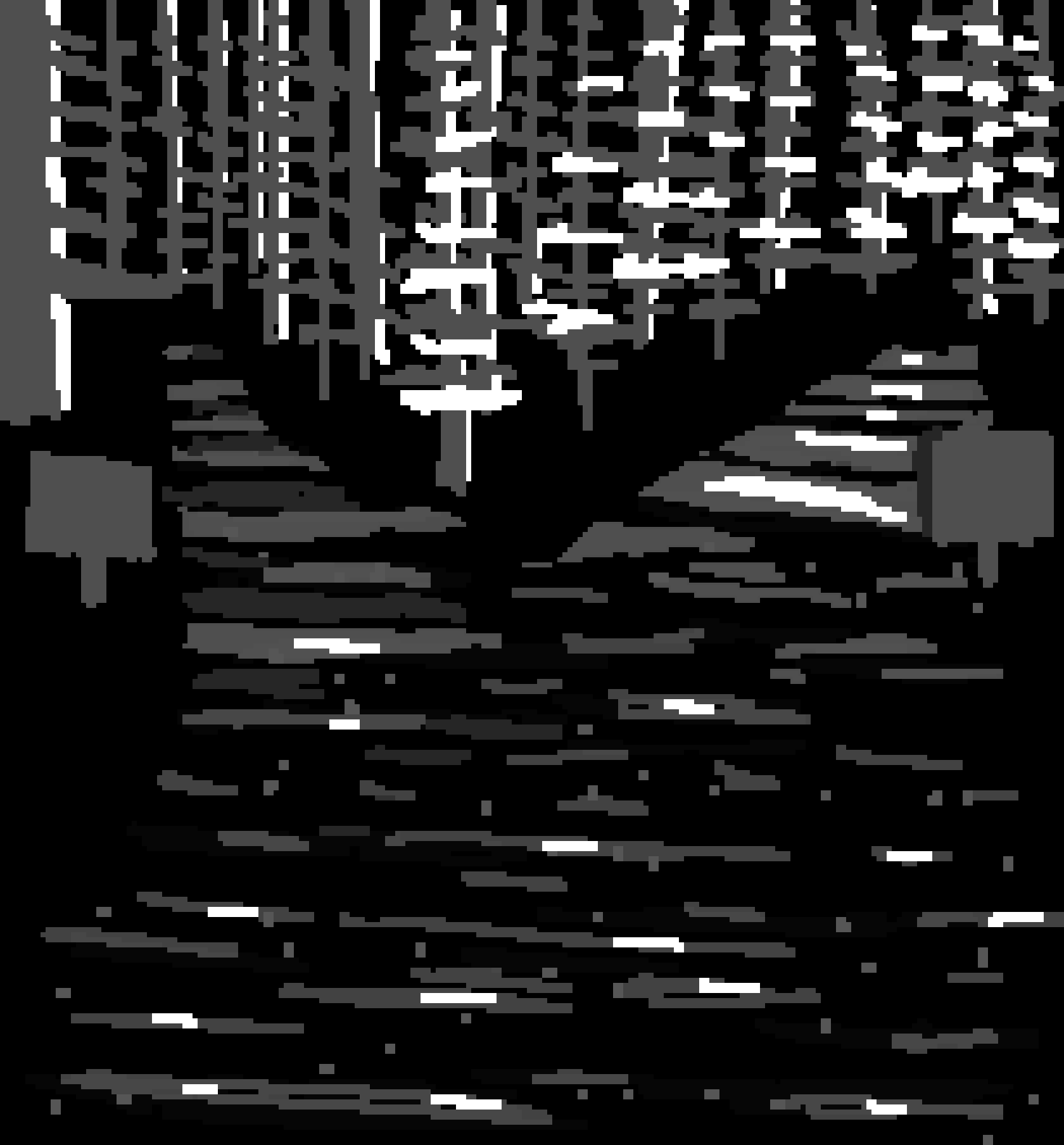 A black and white forking trail with two paths accompanied by signs on each side.